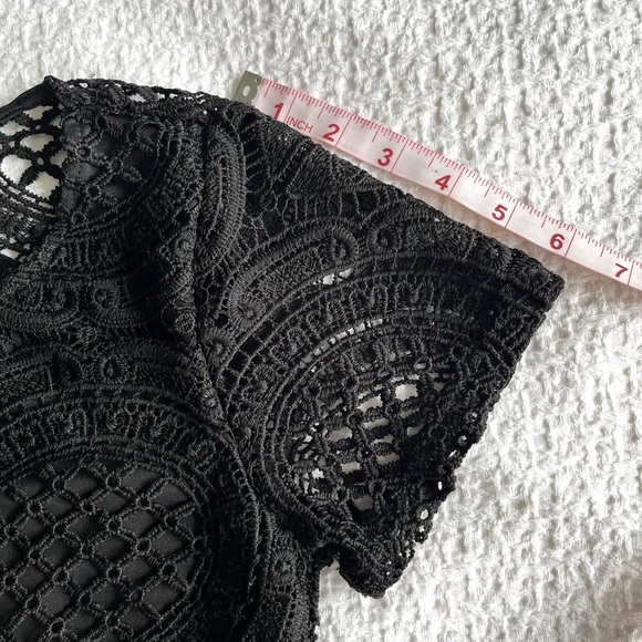 Revamped Black Crochet Lace Short Sleeve Top Fairy Grunge Festival Boho Size S - Picture 7 of 11